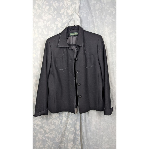 Vintage 90s Harve Benard Black Wool Button Down Jacket Sz L - Picture 1 of 3